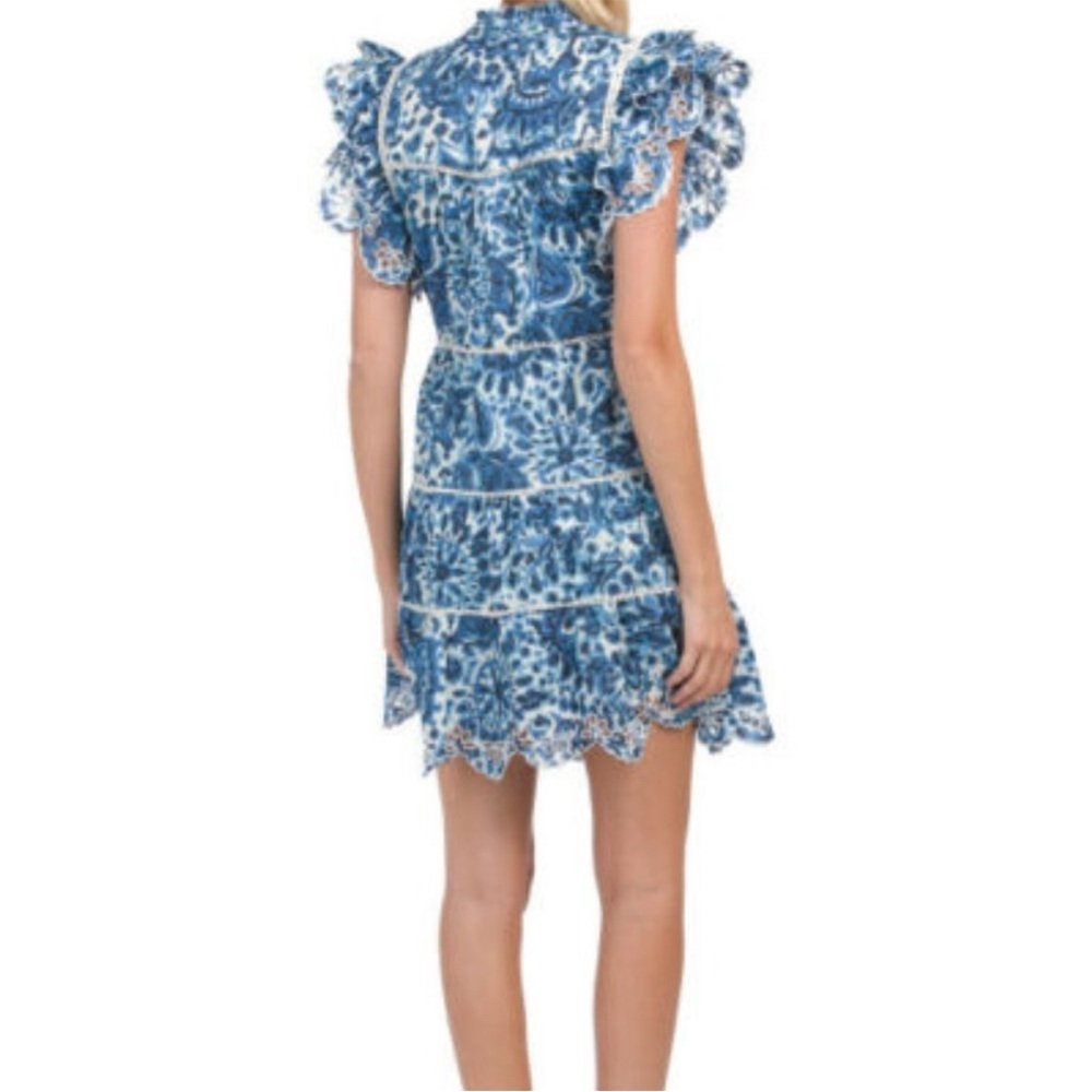 House of Harlow 1960 Melba Blue Floral Ruffle Button Front Dress - Picture 2 of 12